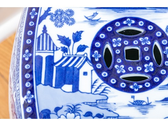 Chinese Blue And White Glazed Ceramic Square Garden Seat