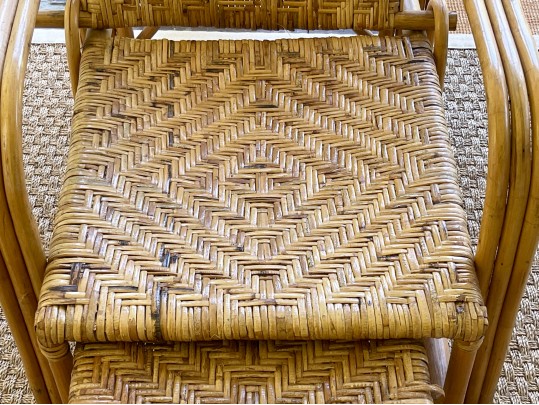 Vintage Bamboo And Rattan Triple Arm Adjustable Lounge Chair