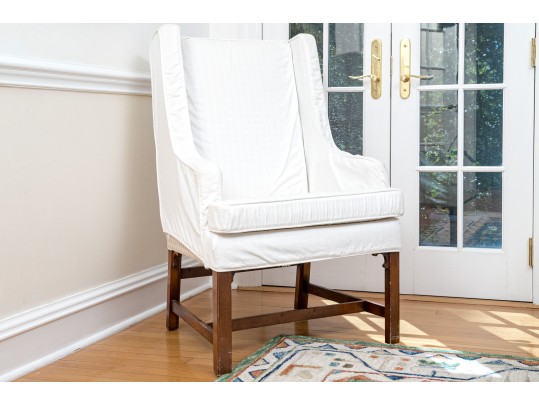 White Cotton Slip Covered Wing Chair