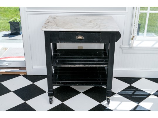 Marble Top Wood Kitchen Utility Table
