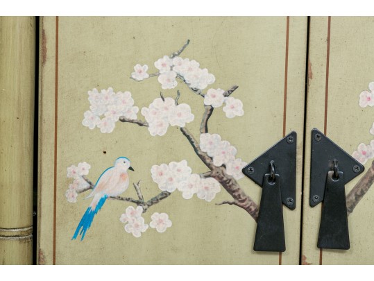 Chinese Faux Bamboo Cabinet In Green Finish