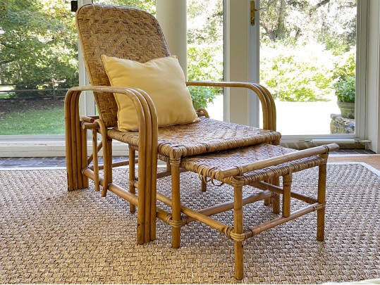 Vintage Bamboo And Rattan Triple Arm Adjustable Lounge Chair