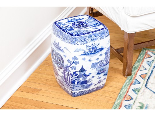Chinese Blue And White Glazed Ceramic Square Garden Seat