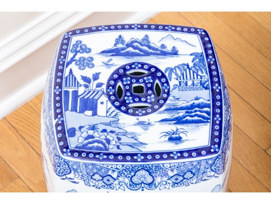 Chinese Blue And White Glazed Ceramic Square Garden Seat