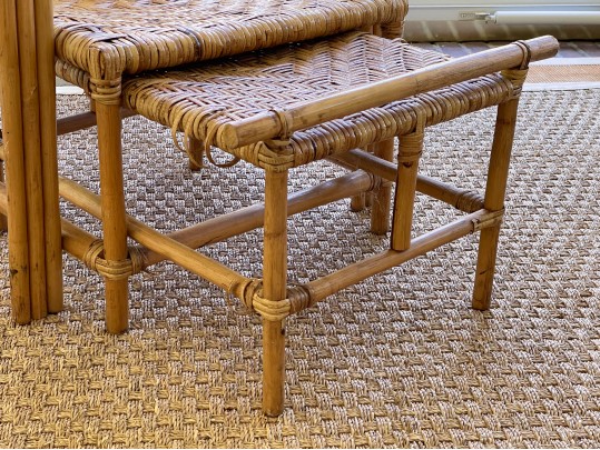 Vintage Bamboo And Rattan Triple Arm Adjustable Lounge Chair