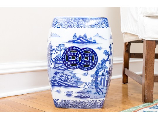 Chinese Blue And White Glazed Ceramic Square Garden Seat
