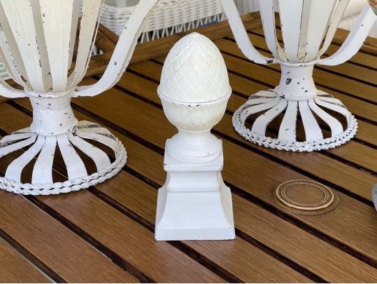 Decorative Collection Of Iron Openwork Vases With Faux Topiary