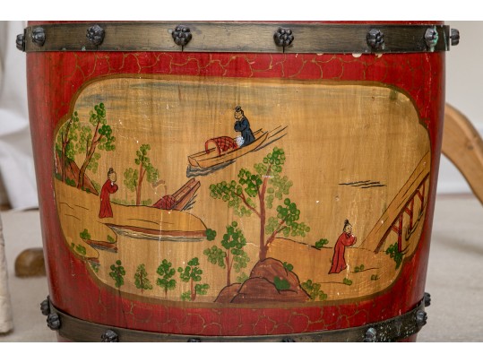 Lovely Semi Antique Paint Finished Asian Water Bucket