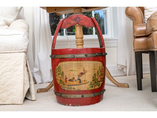 Lovely Semi Antique Paint Finished Asian Water Bucket