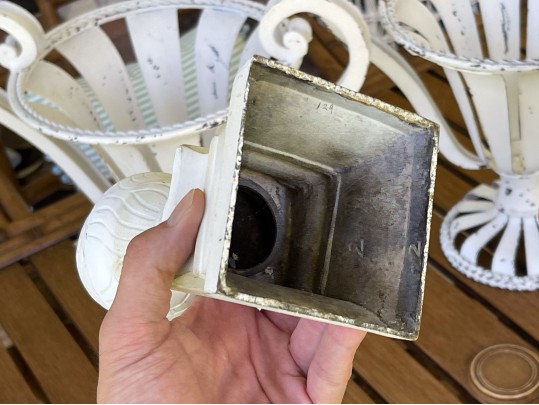 Decorative Collection Of Iron Openwork Vases With Faux Topiary