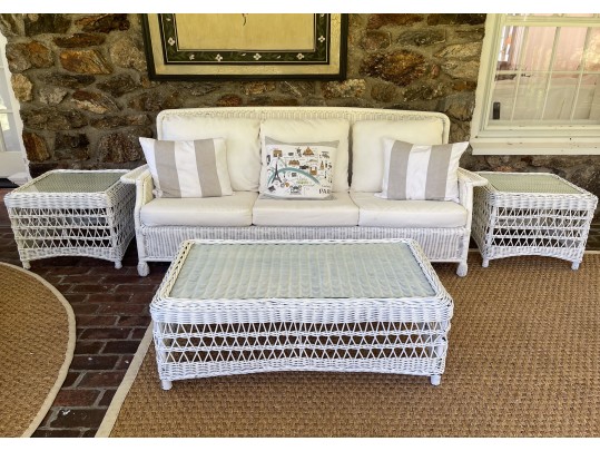 Suite Of Vintage Paint Finished Wicker Furniture