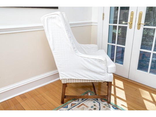 White Cotton Slip Covered Wing Chair