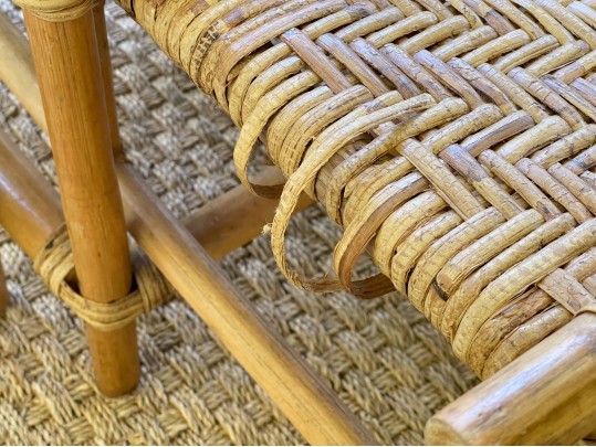 Vintage Bamboo And Rattan Triple Arm Adjustable Lounge Chair