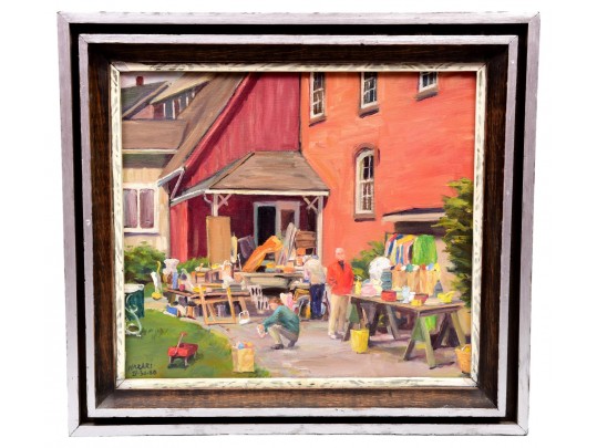 Hananiah Harari “Templeton’s Barn Sale” Framed Oil Painting On Canvas