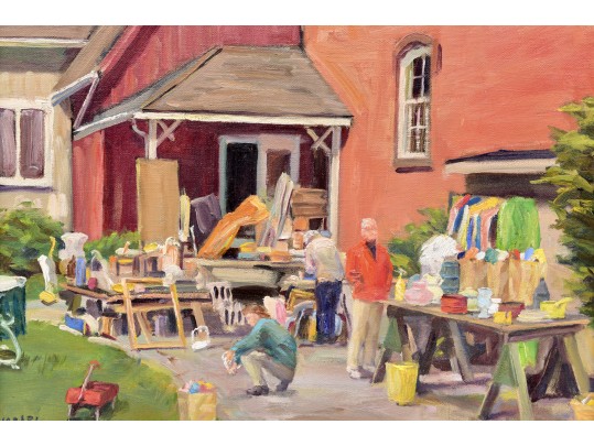 Hananiah Harari “Templeton’s Barn Sale” Framed Oil Painting On Canvas