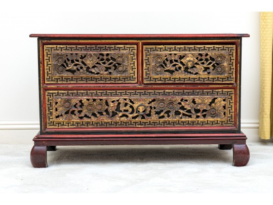 Asian Carved And Lacquered Wood Chest, Possibly Korean