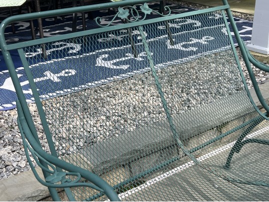 Nine Piece Vintage Green Paint Finished Iron Patio Set