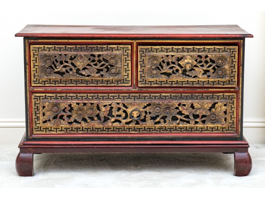 Asian Carved And Lacquered Wood Chest, Possibly Korean