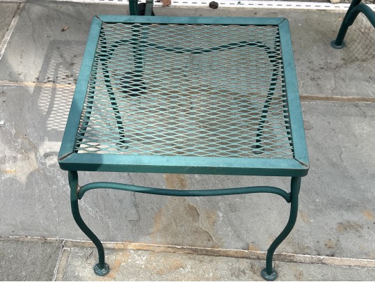 Nine Piece Vintage Green Paint Finished Iron Patio Set