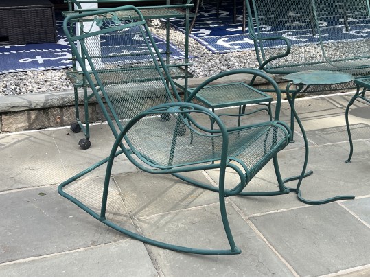 Nine Piece Vintage Green Paint Finished Iron Patio Set