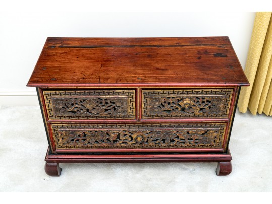 Asian Carved And Lacquered Wood Chest, Possibly Korean