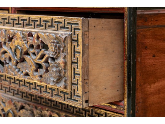 Asian Carved And Lacquered Wood Chest, Possibly Korean