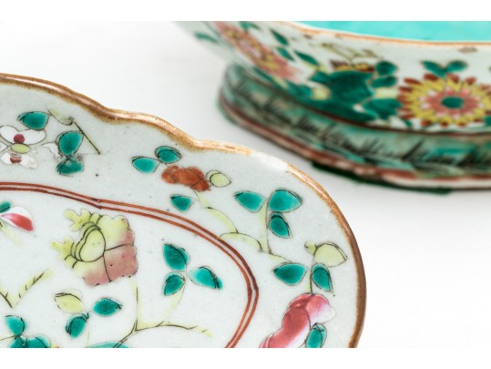 Collection Of 3 Chinese Famille Rose Porcelain Footed Dish & Bowls