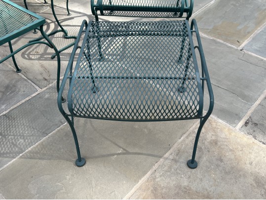 Nine Piece Vintage Green Paint Finished Iron Patio Set