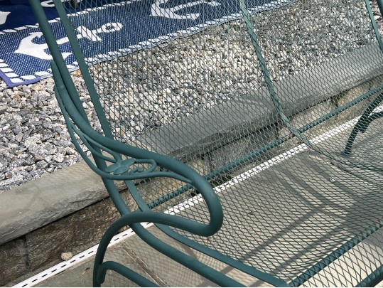 Nine Piece Vintage Green Paint Finished Iron Patio Set