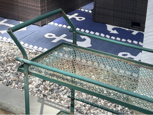 Nine Piece Vintage Green Paint Finished Iron Patio Set