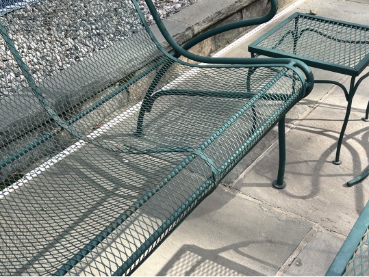 Nine Piece Vintage Green Paint Finished Iron Patio Set