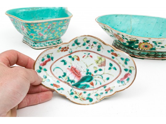 Collection Of 3 Chinese Famille Rose Porcelain Footed Dish & Bowls