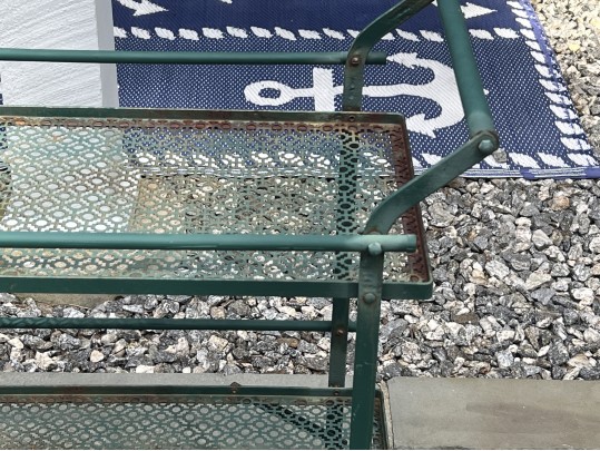 Nine Piece Vintage Green Paint Finished Iron Patio Set