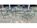 Nine Piece Vintage Green Paint Finished Iron Patio Set
