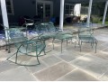 Nine Piece Vintage Green Paint Finished Iron Patio Set