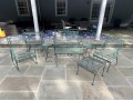 Nine Piece Vintage Green Paint Finished Iron Patio Set
