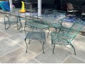 Nine Piece Vintage Green Paint Finished Iron Patio Set