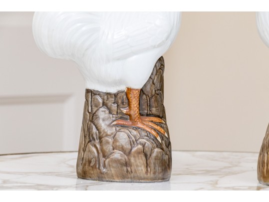 Lovely Pair Of Decorative Chinese Naturalistically Glazed Roosters