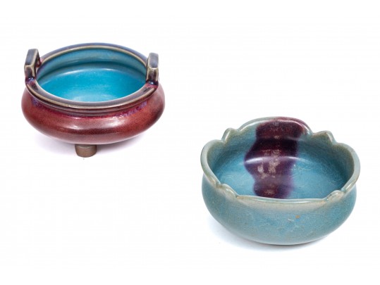 Lot Of 2 Chinese Sung Dyn. (960 - 1279 AD) Style, Jun Yao Glazed Pottery Scholarly Objects