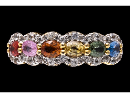 Colorful Sterling And Synthetic Sapphire Ring, Size 7.25