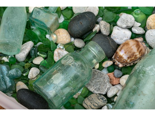 Decorative Sea Glass, Pebbles And Bottles 
