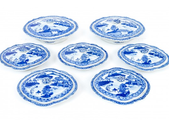 Collection Of Seven Chinese Blue And White Porcelain Lidded Serving Bowls