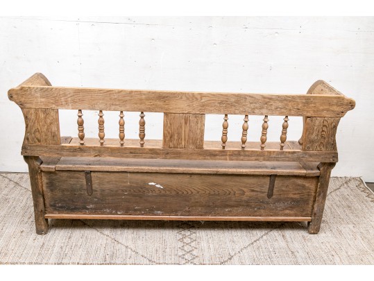 Country Pine Carved Bench With Storage