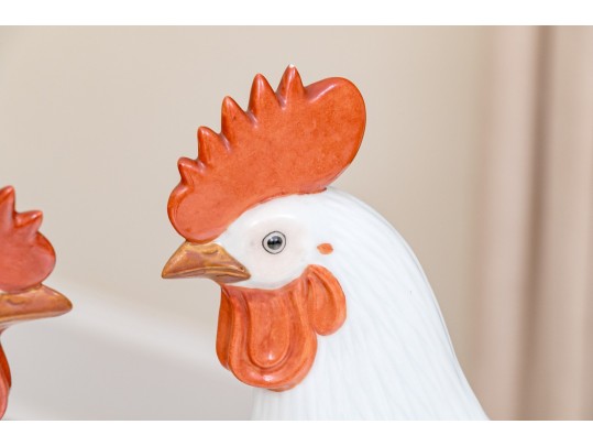Lovely Pair Of Decorative Chinese Naturalistically Glazed Roosters