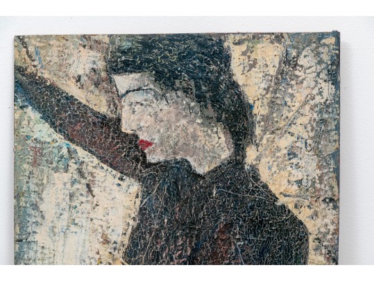 Intriguing Expressionistic Mixed Media On Panel Painting, Woman In Profile
