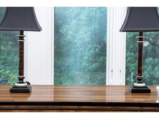 Decorative Pair Of Faux Tortoise Shell Table Lamps