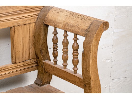 Country Pine Carved Bench With Storage