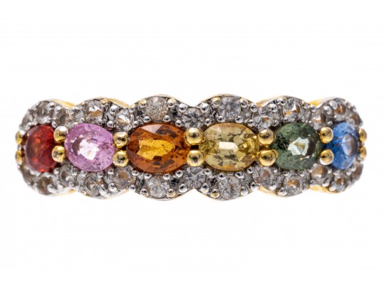 Colorful Sterling And Synthetic Sapphire Ring, Size 7.25