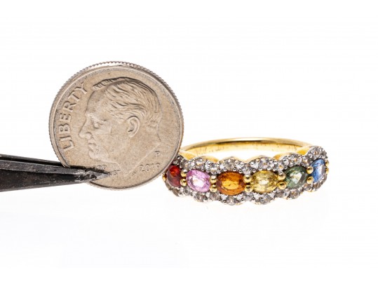 Colorful Sterling And Synthetic Sapphire Ring, Size 7.25