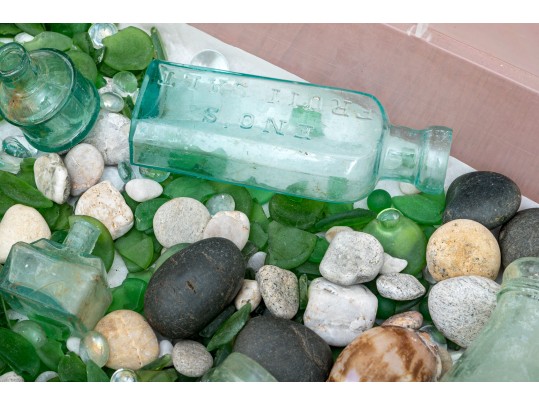 Decorative Sea Glass, Pebbles And Bottles 